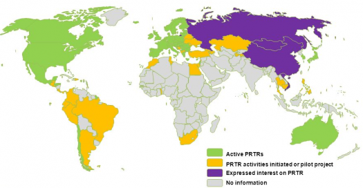 A map of countries with Pollutant Release and Transfer Register (PRTR) programs