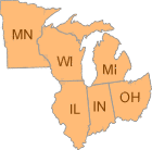 This image shows which states are included in EPA's Region 4: Illinois, Indiana, Michigan, Minnesota, Ohio, Wisconsin and 35 Tribes.