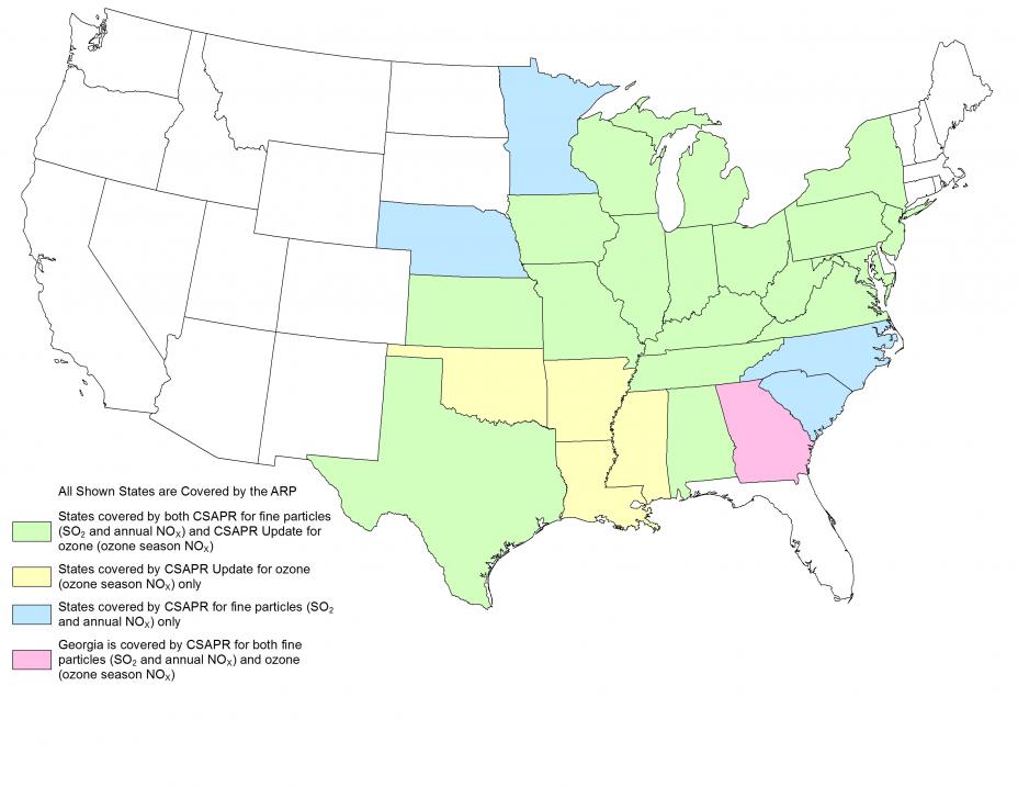 Map showing states affected by the CSAPR Update