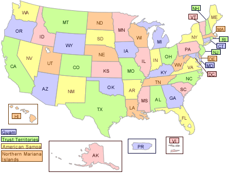 US states and territories map