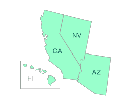 Map showing Arizona, California, Hawaii, Nevada