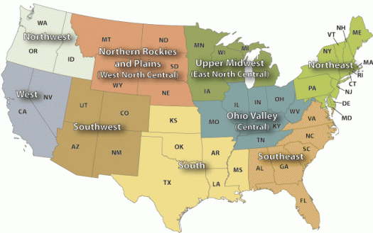 U.S. Climate Regions from NOAA's National Climatic Data Center