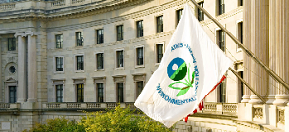 Image of the EPA flag in front of EPA offices in Washington, DC