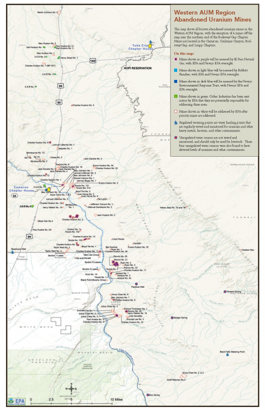 Map showing Western AUM Region Abandoned Uranium Mines