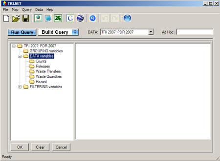 Selecting Data variables in the build query interface.