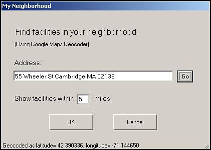 Screenshot of the Find Facilities in your neighborhood feature.