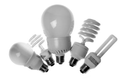 Five different types of compact fluorescent light bulbs
