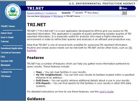 Screenshot of TRI.NET home page