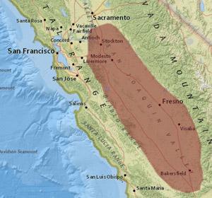 map showing the general area of the San Joaquin Valley
