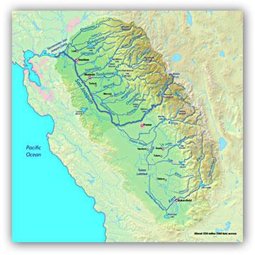 map showing the watershed area of the San Joaquin Valley