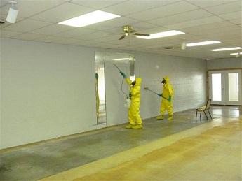 Workers decontaminating studio