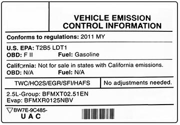 Vehicle Emission Control Information Label