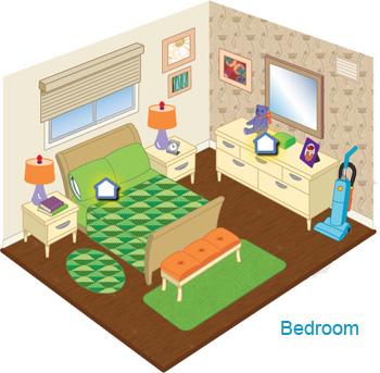 Illustrated cross section of a bedroom