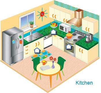 Illustrated cross section of a kitchen