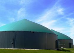 Photo of two complete mix digester tanks