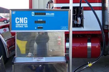 Photo of a truck fueling with compressed natural gas