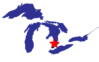 Map of the Great Lakes showing general location of the St. Clair River AOC