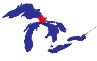 Map of the Great Lakes showing general location of the St. Marys River AOC