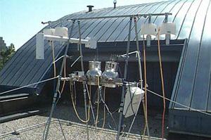 Outdoor monitoring area on a roof, with monitoring equipment