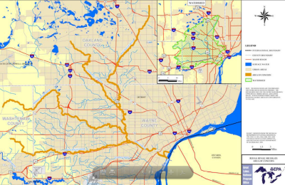 map showing the extent of the Rouge River AOC