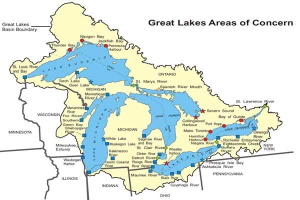 Us Map With Great Lakes Great Lakes AOCs Status Map | Great Lakes Areas of Concern | US EPA