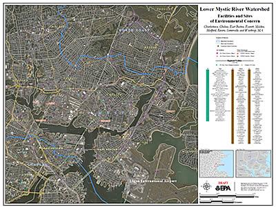 Map: Lower Mystic River Watershed: Facilities and Sites of Environmental Concern, Charlestown, Chelsea, East Boston, Everett, Malden, Medford, Revere, Somerville, and Winthrop, MA