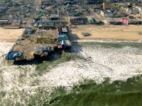 Photo of broken pier after hurricane Sandy