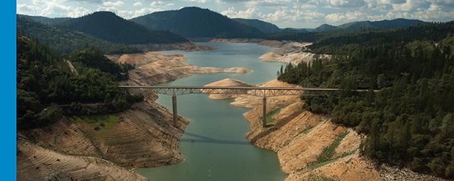 Lake Oroville in March 2015: Water in resevoir is appears less than 1/3 full. Photo: Paul Hames/California Department of Water Resources