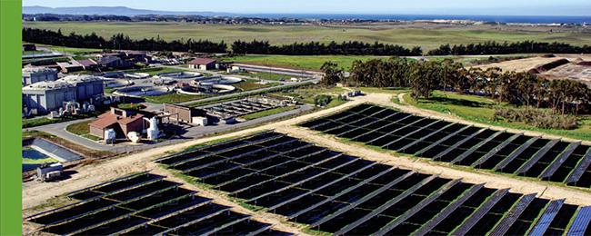 Monterey Regional Water Pollution Control Authority treatment plant and field of solar panels - Photo: Solar City/Tip Weiss