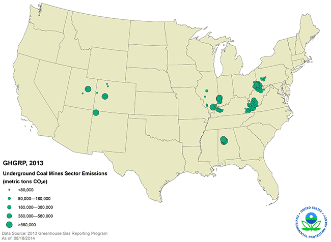 Map of United States showing locations of direct-emitting facilities.