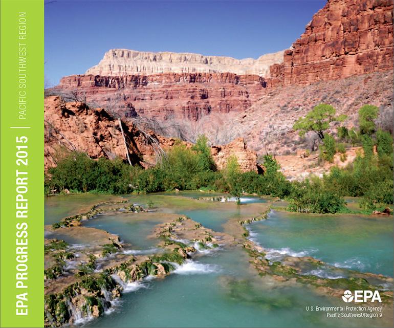 Desert canyon scene with river in foreground: Lands of the Havasupi Tribe in Northern Arizona