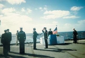 US Military conducting a burial-at-sea.