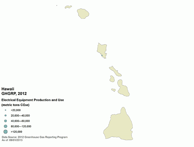 Map of Hawaii showing locations of direct-emitting facilities.