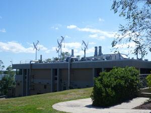 Photo of EPA’s Atlantic Ecology Division Laboratory in Narragansett, Rhode Island, including rooftop wind turbines.