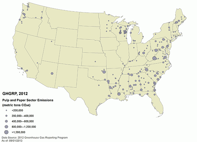 Map of United States showing locations of direct-emitting facilities.