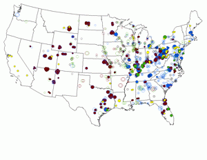 A map showing the locations where particular control technologies have been installed between 2000 to 2014, plus what EPA anticipates will be installed in 2015.