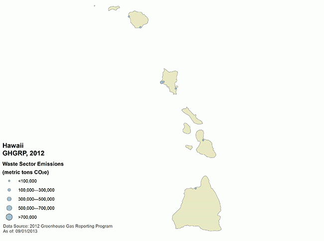 Map of Hawaii showing locations of direct-emitting facilities.
