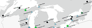 portion of a map showing status of the Great Lakes AOCs
