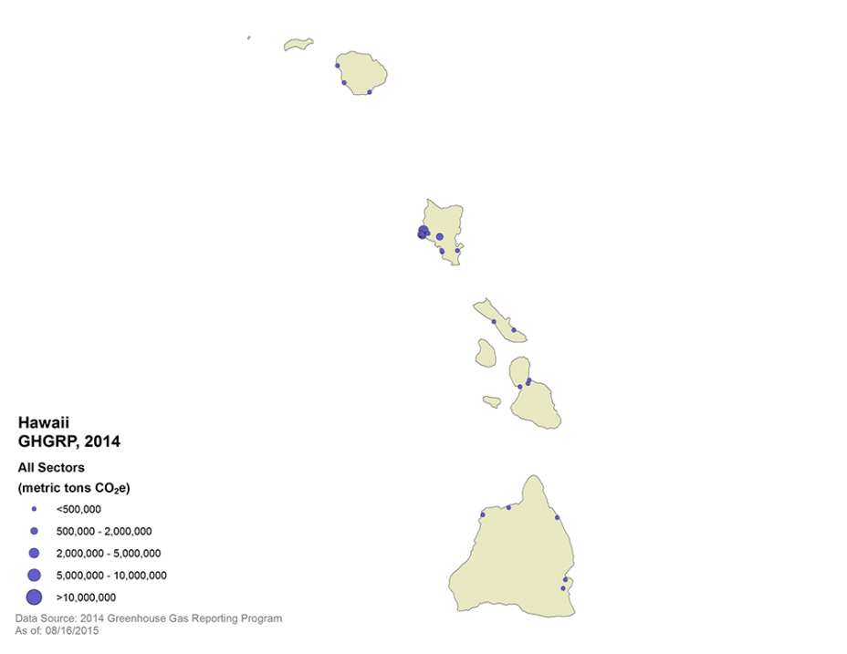 GHGRP 2014 All Sectors HI Map.