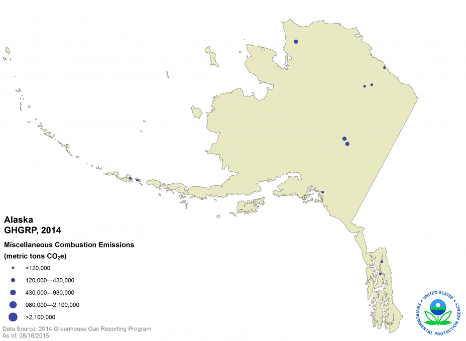 GHGRP, 2014 Miscellaneous Combustion Emissions AK Map.
