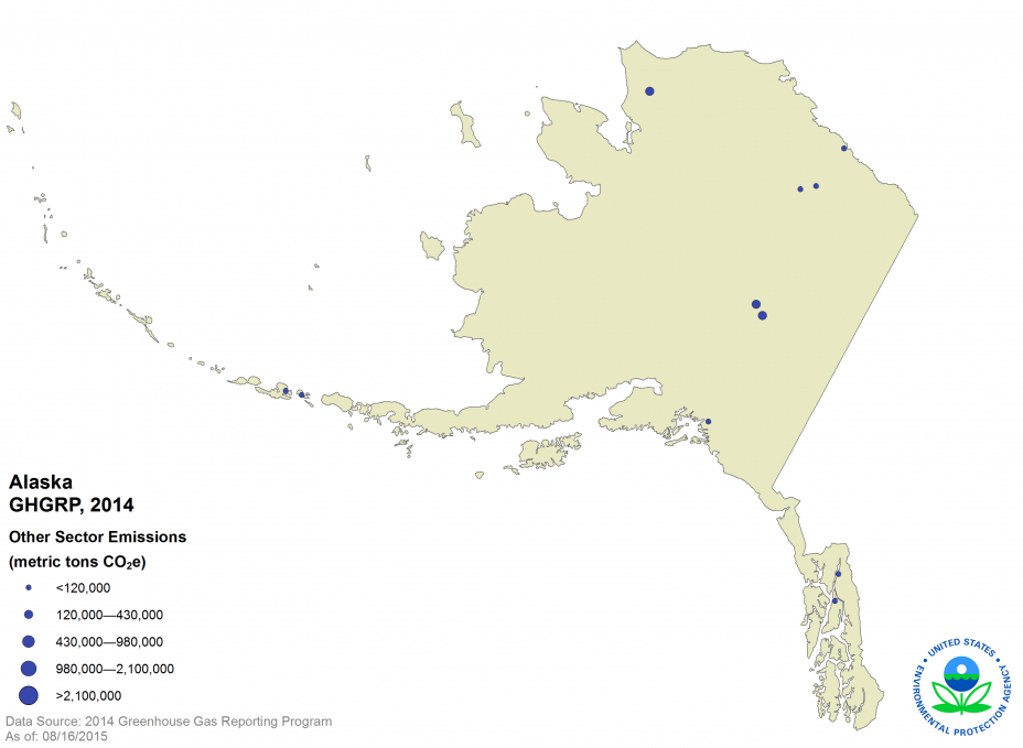 GHGRP, 2014 Other Sector Emissions AK Map.