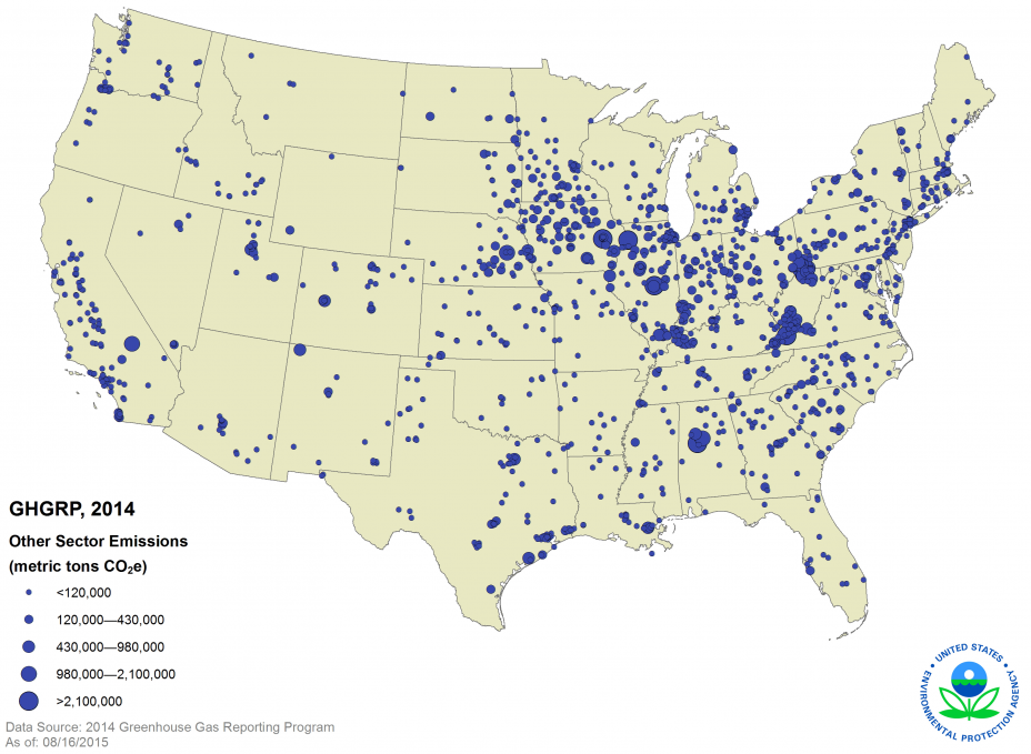 GHGRP, 2014 Other Sector Emissions US Map.