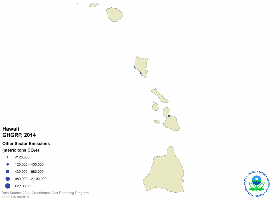 GHGRP, 2014 Other Sector Emissions HI Map.