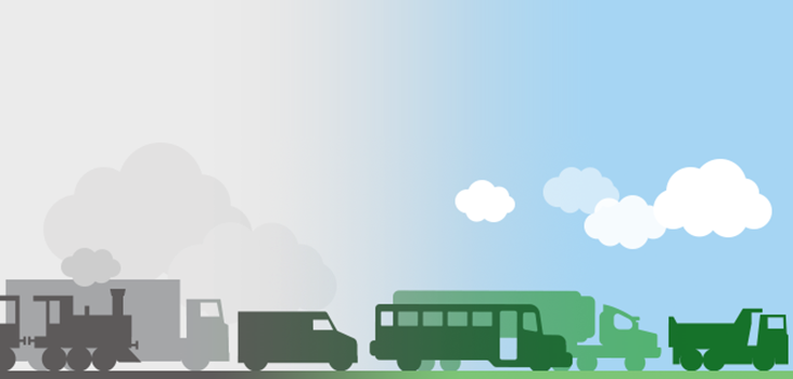 graphic displaying vehicles moving from dirty smog into bright clean air