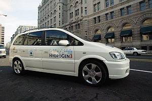 Photo of a hydrogen-powered van in front of EPA Headquarters