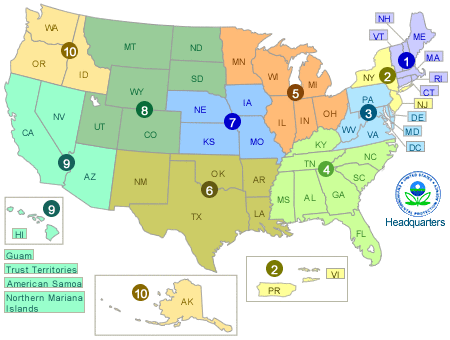 US map showing EPA regions