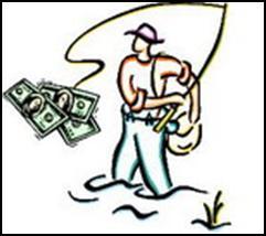 Image of a fisherman catching money.