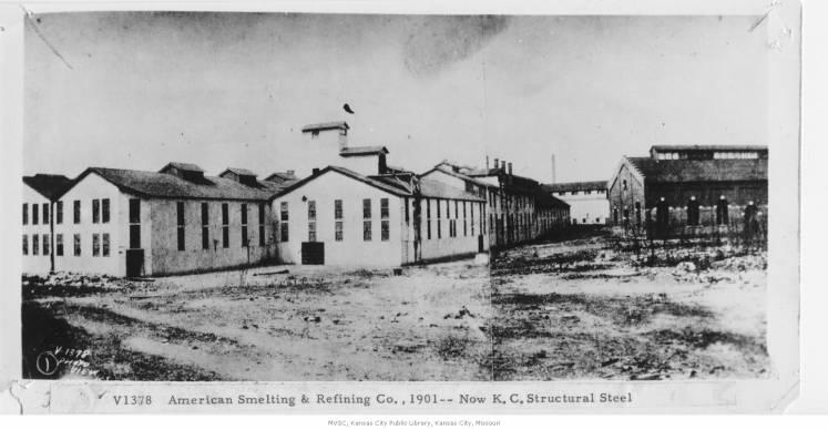 Buildings at the American Smelting and Refining Co. site, 1901. (Source: Kansas City Public Library) 