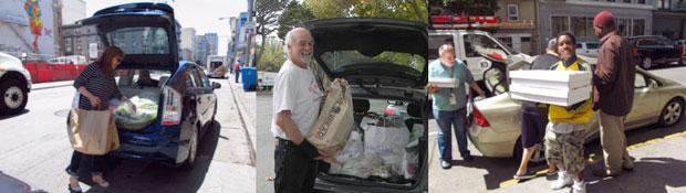 'Food Runners' transporting donated food by car in San Francisco