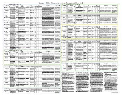 Summary Table: Characteristics of the Ecoregions of New York-- poster back side